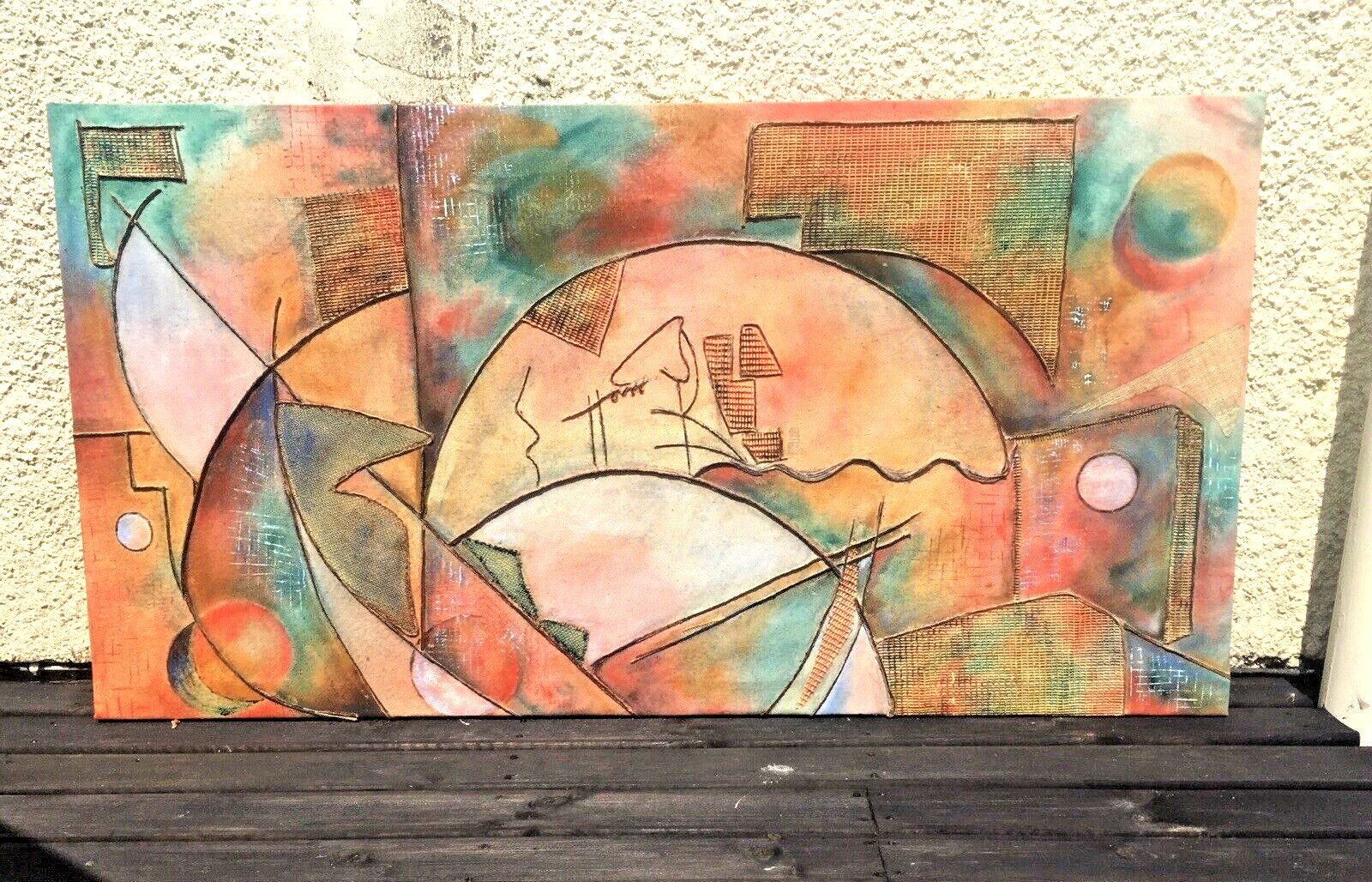 Huge 4.5ft Mid Century Modern Style Memphis Pop Art Abstract Geometric Painting photo vinterior