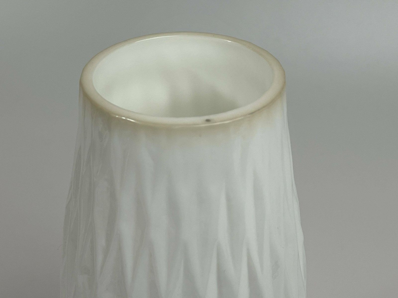 Opaline "Milky" Glass Vase In Japanese Style With Diamond Pattern. Footed On Orange Glass Base. photo vinterior