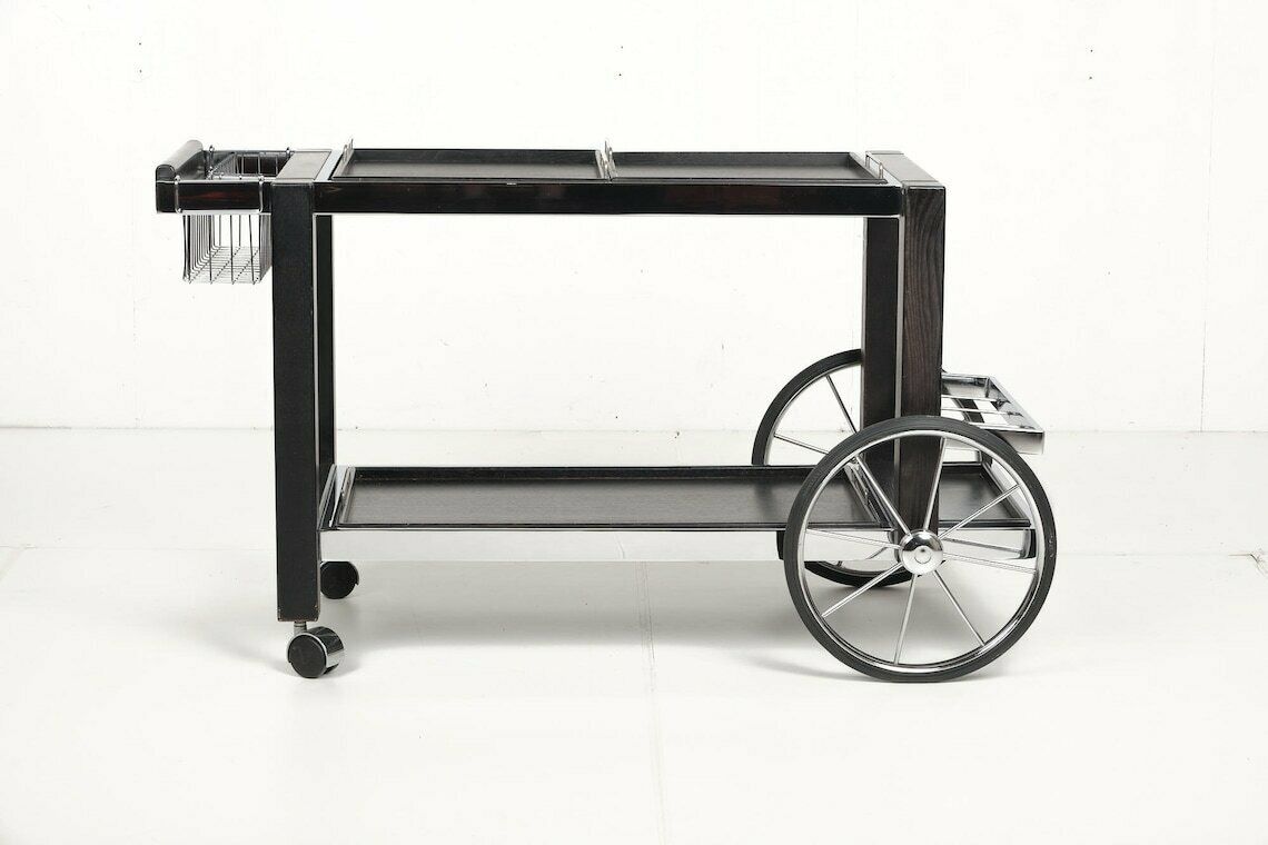 Tea Trolley, Black Ash, Chrome, Vintage, Modular, Ca 1980 photo Furniture