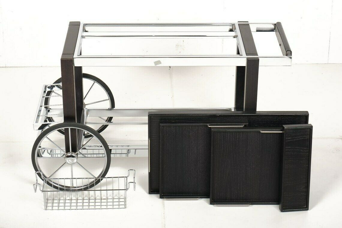 Tea Trolley, Black Ash, Chrome, Vintage, Modular, Ca 1980 photo buy