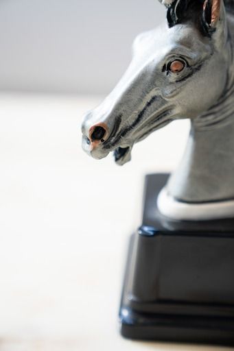 "Horse Head Sculptures" Laminated In 925 Silver   Marcello Giorgio 1980 Set Of 2 photo furniture