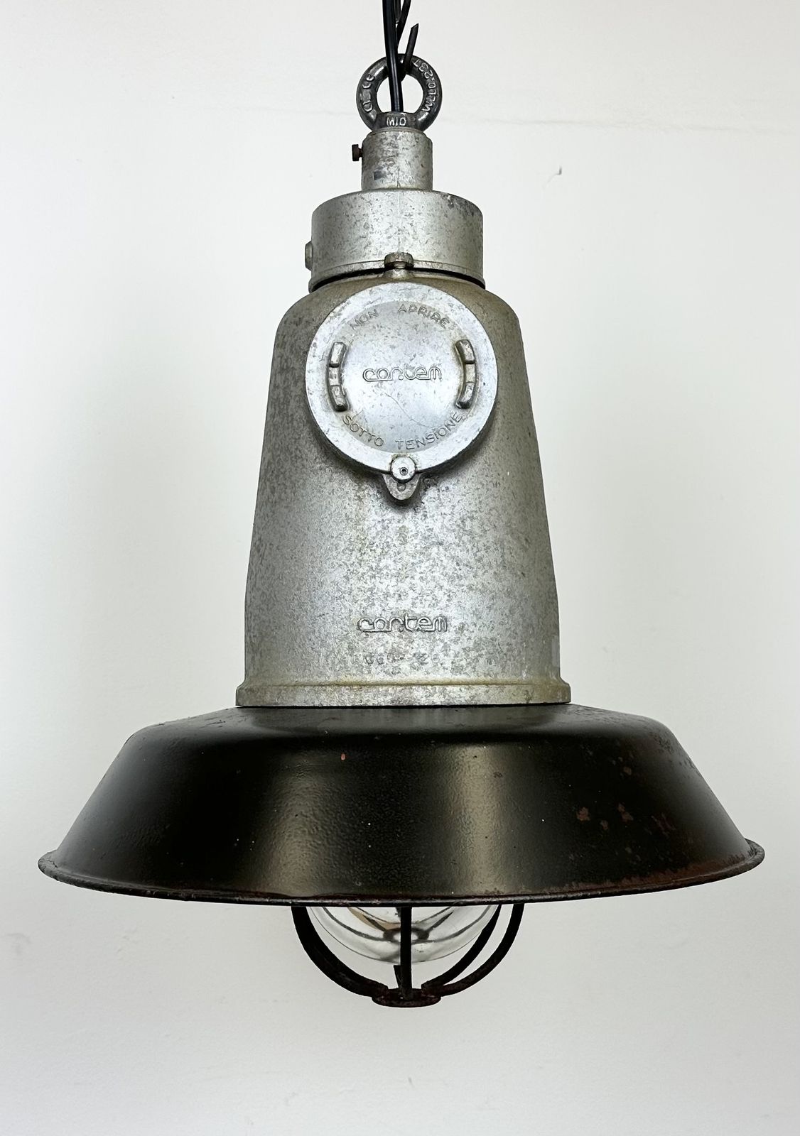 photo vinterior Italian Industrial Black Enamel Cage Pendant Light From Cortem Milano, 1960s