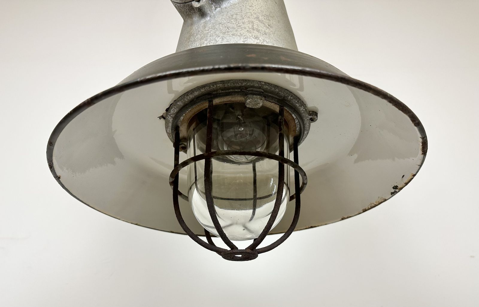 photo buy Italian Industrial Black Enamel Cage Pendant Light From Cortem Milano, 1960s