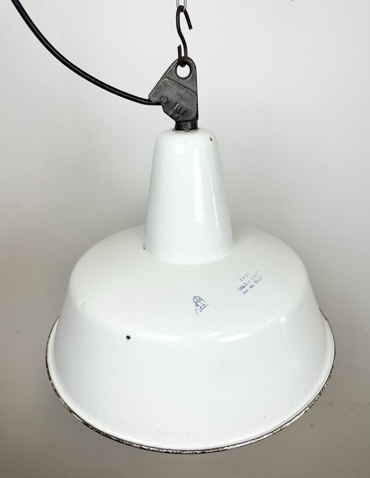 Lighting Large Industrial White Enamel Factory Pendant Lamp From Zaos, 1960s photo
