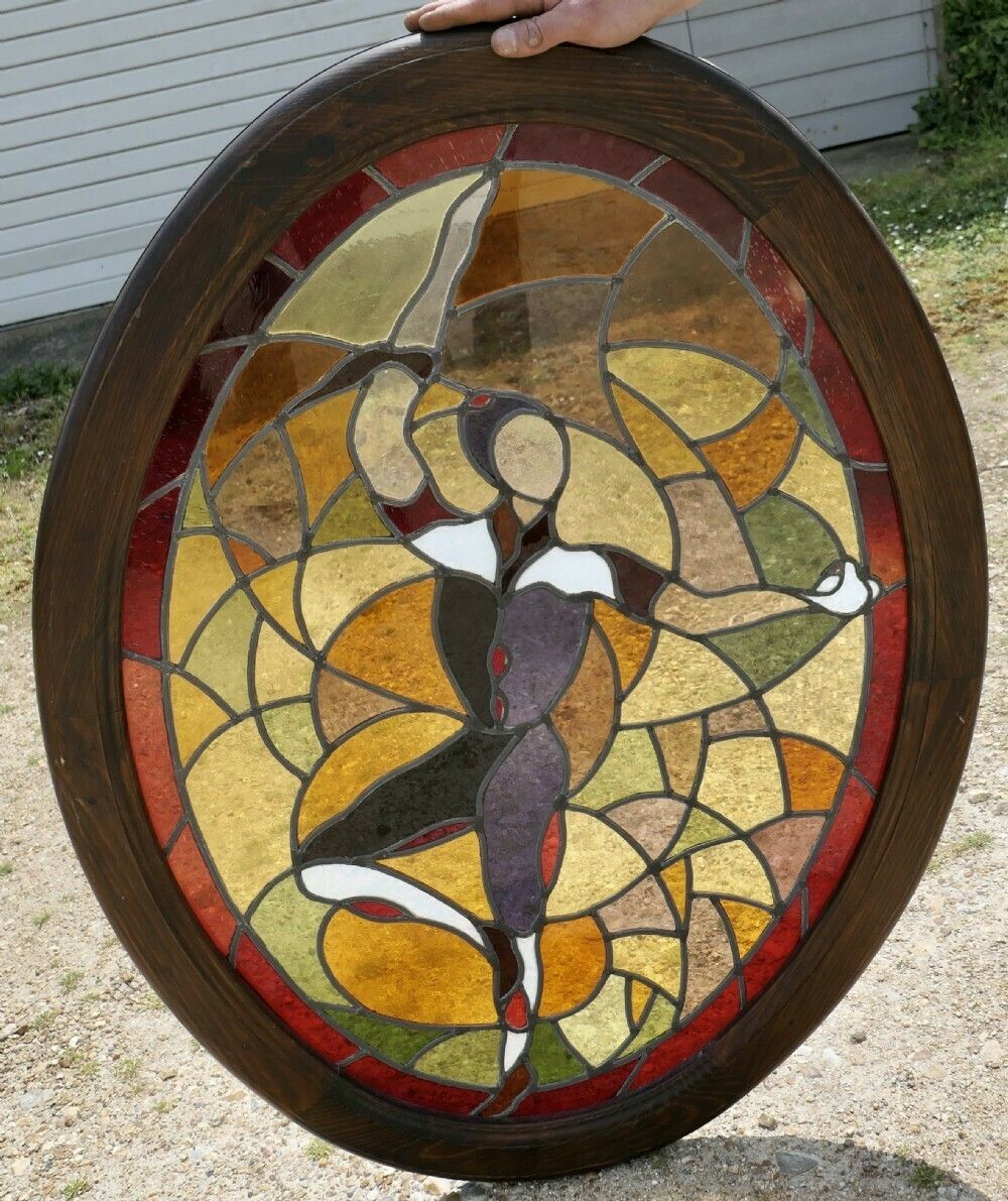 Large French Art Deco Stained Glass Panel For A Window Or Door photo 1500.0