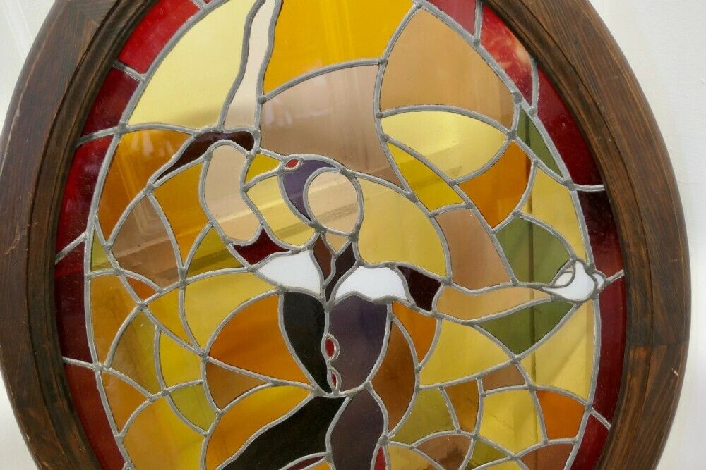 Large French Art Deco Stained Glass Panel For A Window Or Door photo vintage