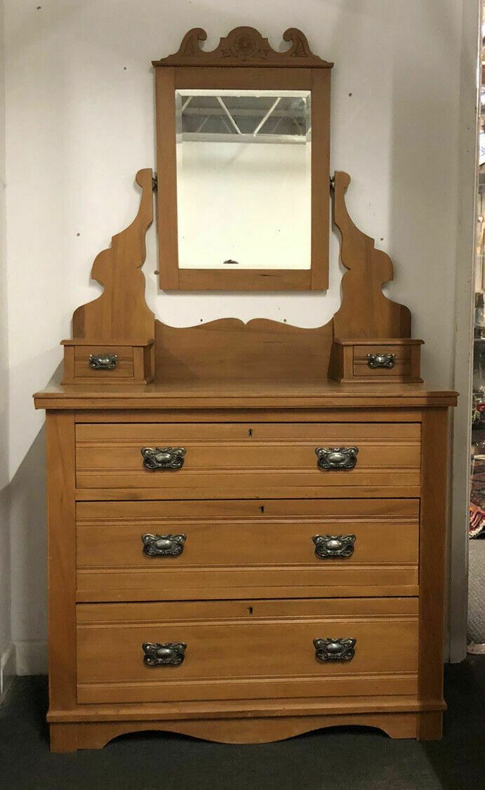 Edwardian Satin Walnut Chest Of Drawers / Dressing Table photo for sale