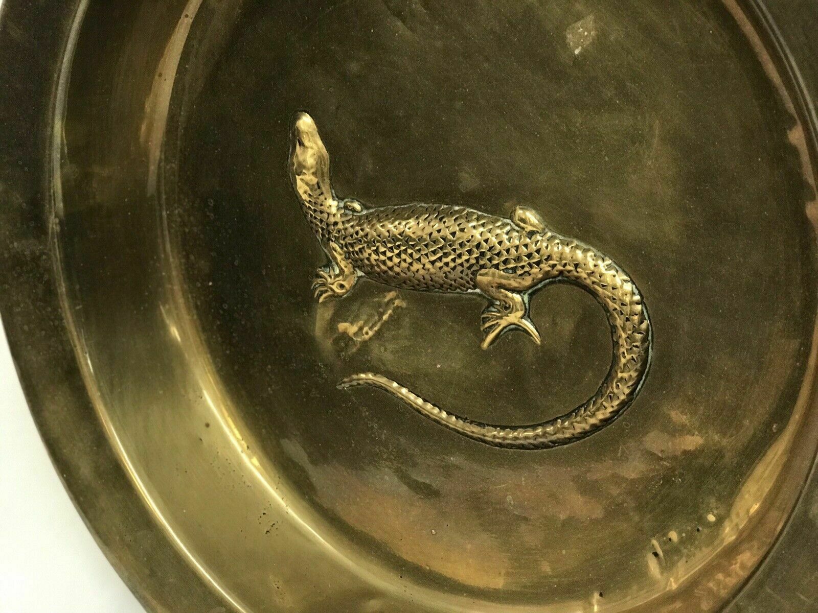 Arts And Crafts Brass And Copper Wall Charger Decorated With A Lizard. photo furniture