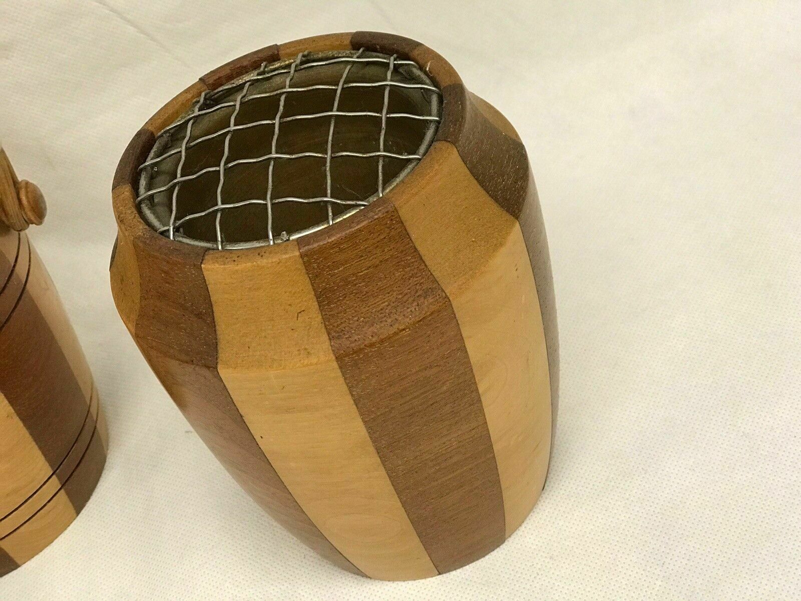 Mid Century Set Of Wooden Pots. Biscuit Barrel & 2 Posy Holders. photo Home Decor