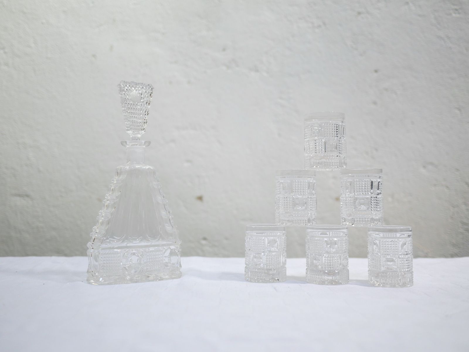 photo for sale Decanter And 6 Vintage Glass Glasses