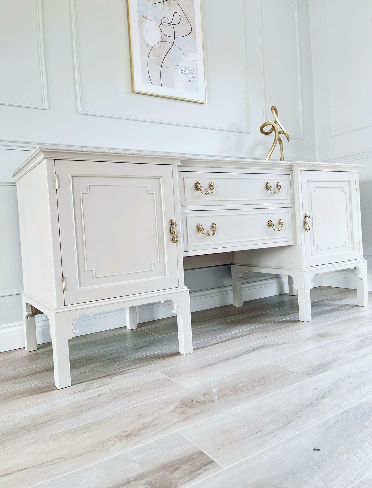 Large Professionally Painted Antique Sideboard. Farrow & Ball Elephants Breath photo Furniture