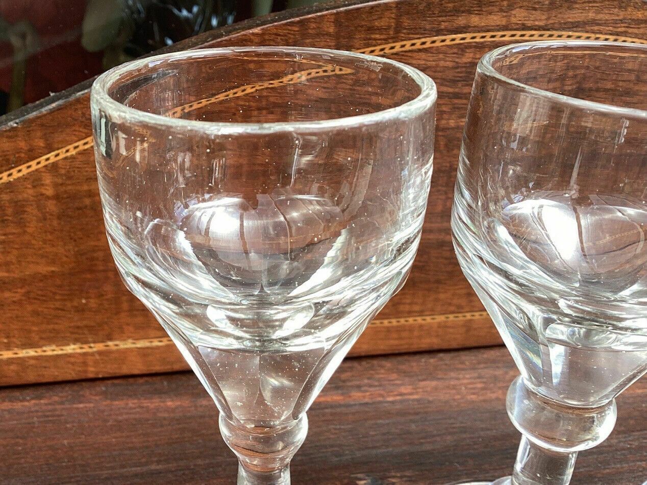 3 Georgian Deceptive Toasting Dram Glasses. Knopped Stems. Funnelled Bowls photo furniture