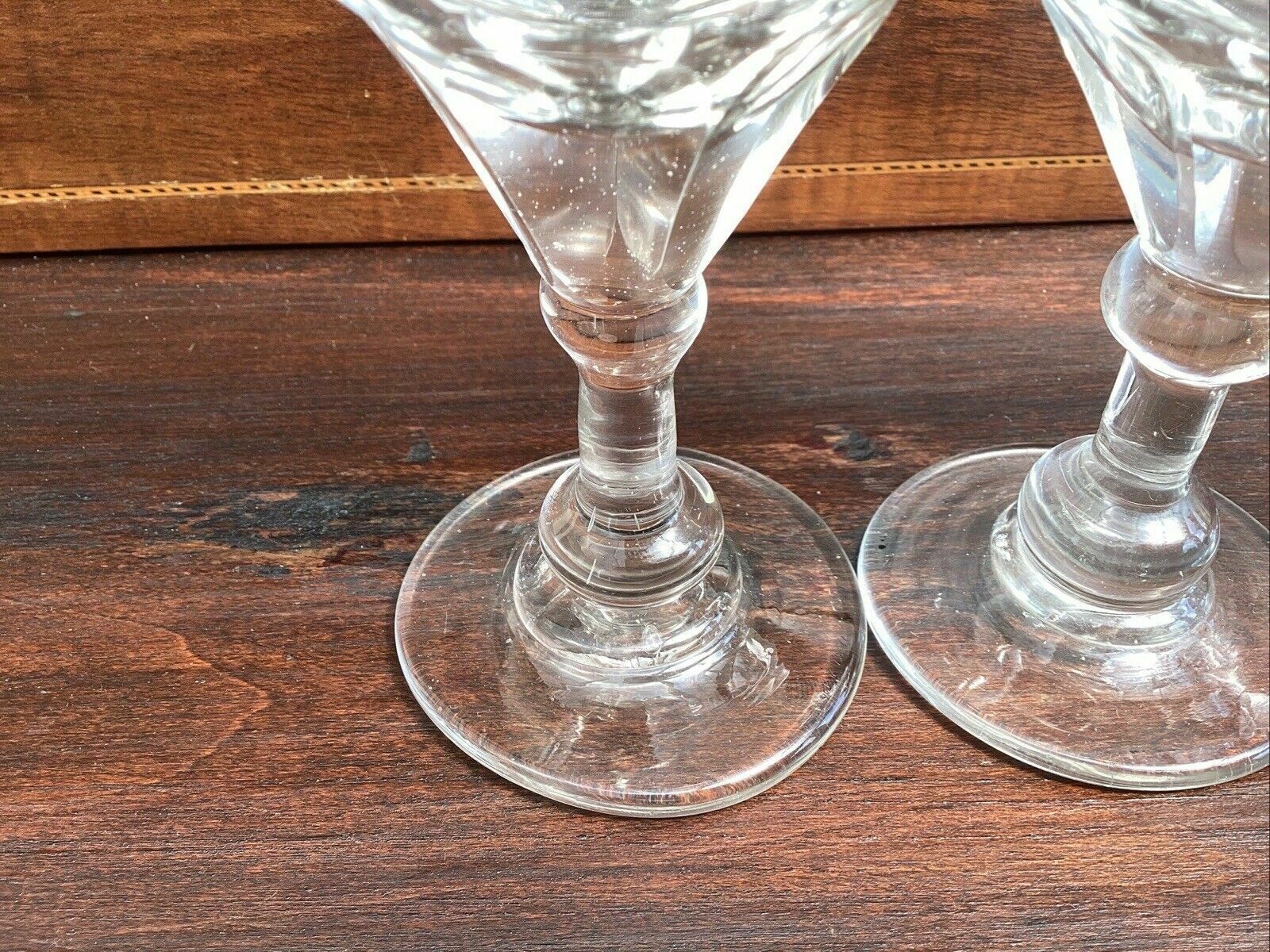3 Georgian Deceptive Toasting Dram Glasses. Knopped Stems. Funnelled Bowls photo buy