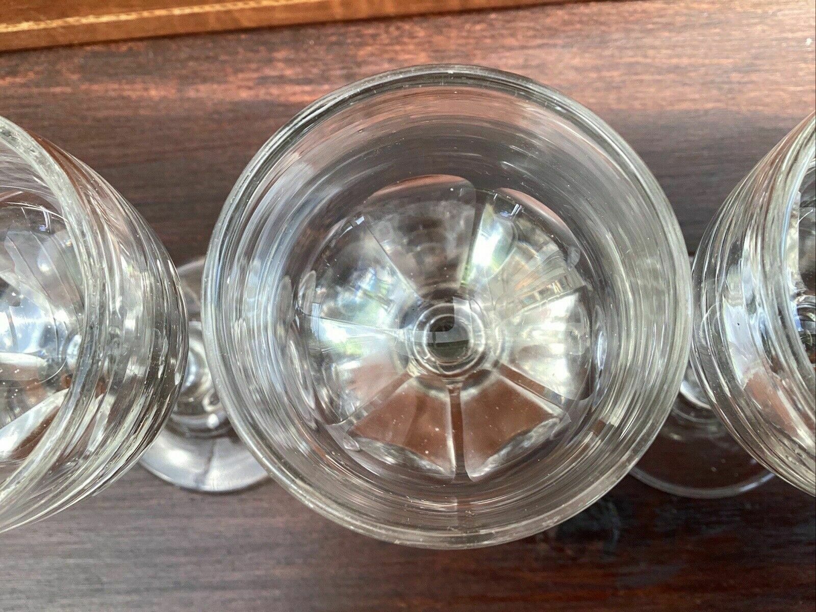 photo furniture 3 Georgian Deceptive Toasting Dram Glasses. Knopped Stems. Funnelled Bowls
