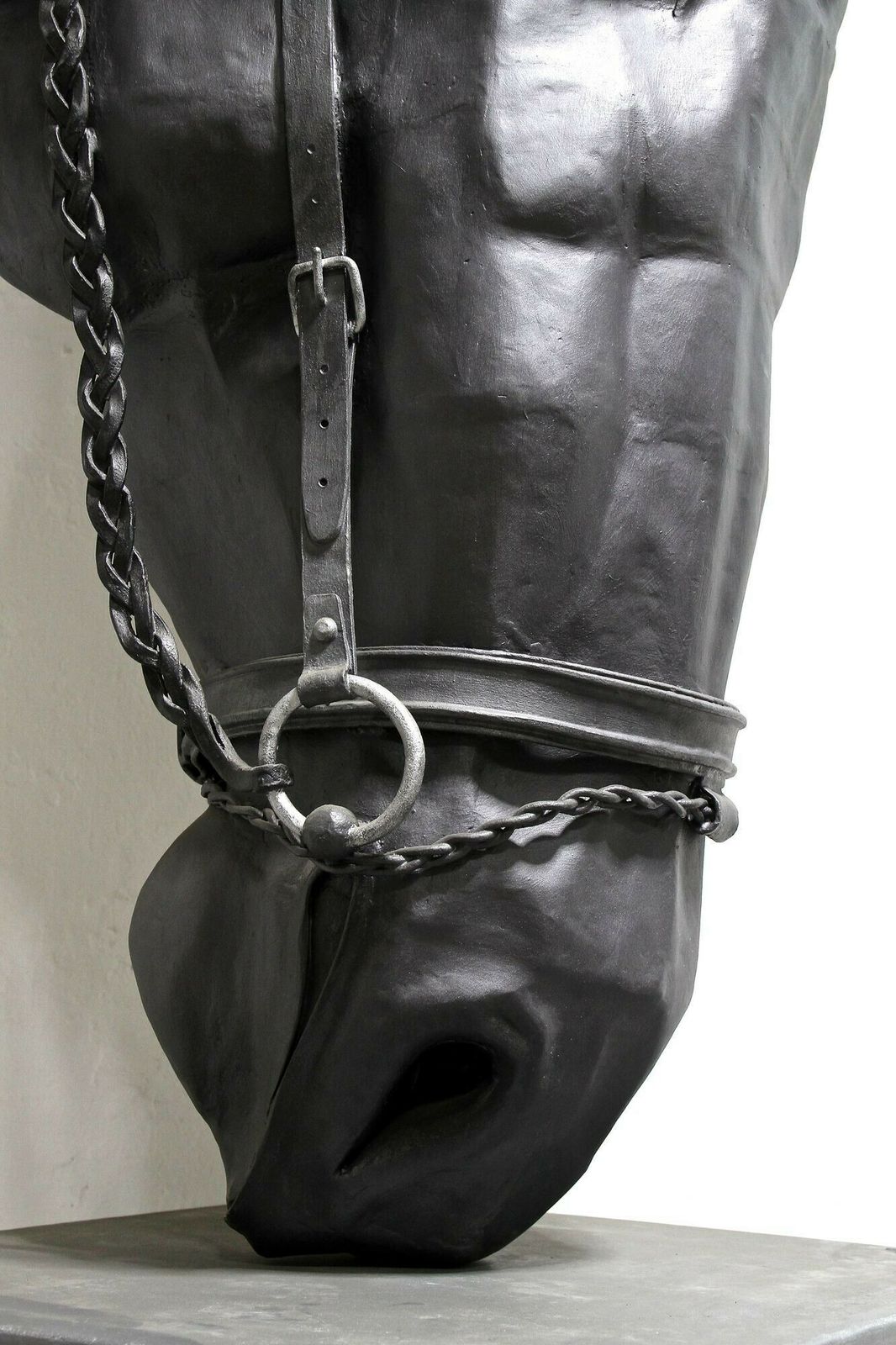 Metal Horse Head Sculpture By G. Fössl, Handforged On Charred Oak Base, 2017 photo Home Decor