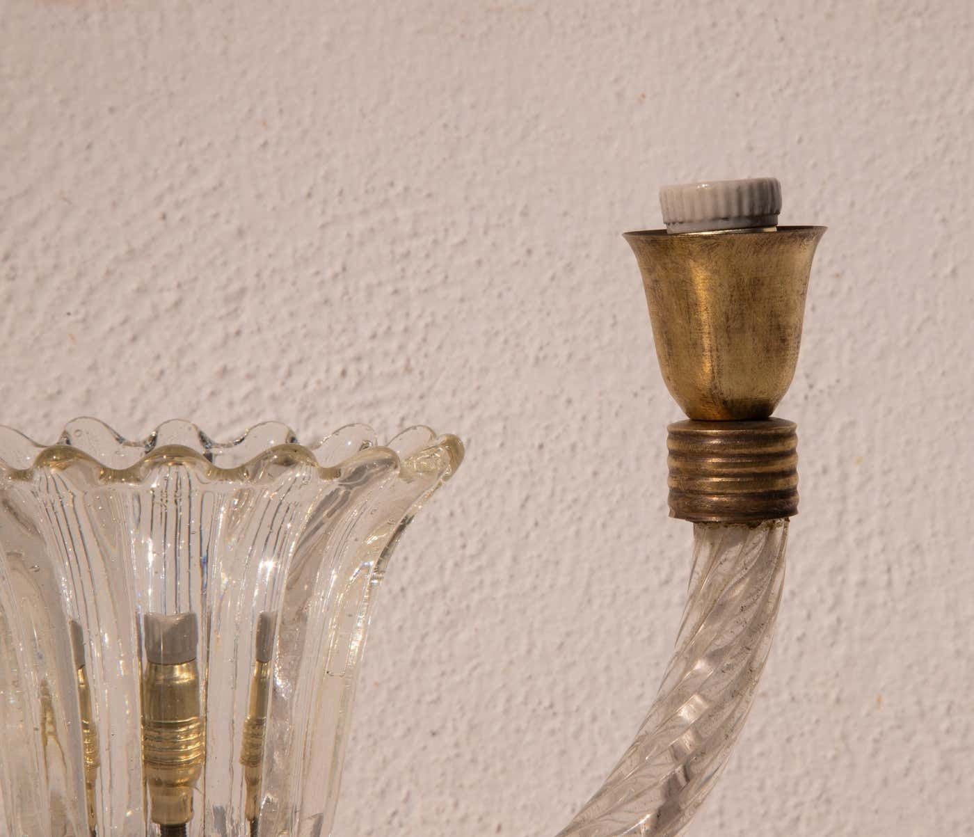 Art Decò Barovier E Toso Table Lamp Brass Murano Glass, Italy 1940 photo vintage