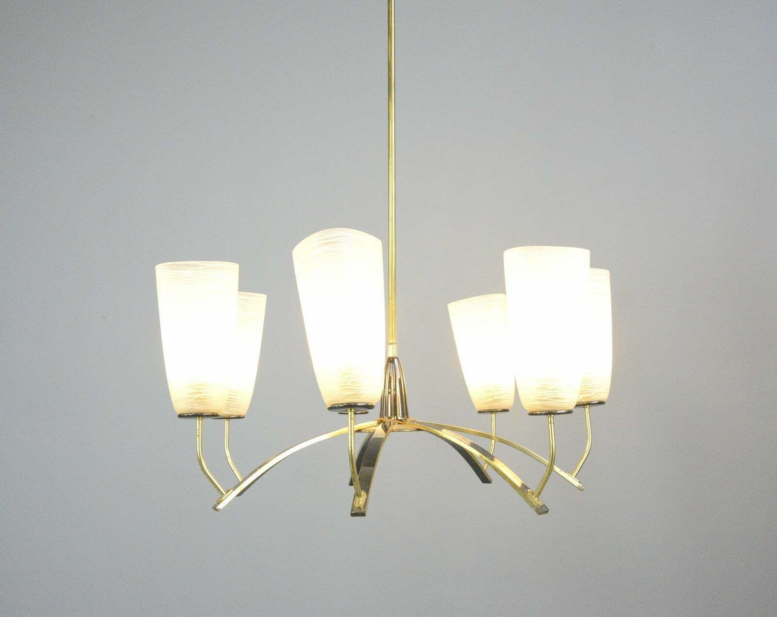 Large Mid Century Brass & Glass Chandelier Circa 1960s photo furniture