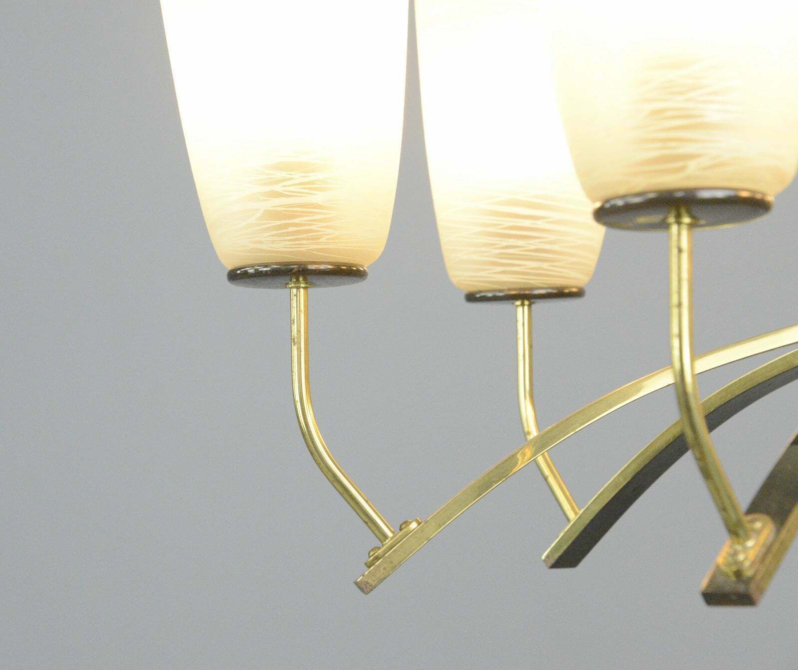 Large Mid Century Brass & Glass Chandelier Circa 1960s photo 595.0