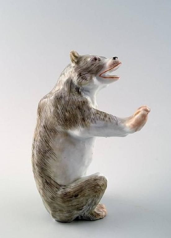 Antique Porcelain Figurine Of Standing Bear, Meissen Style, Late 19th Century photo furniture