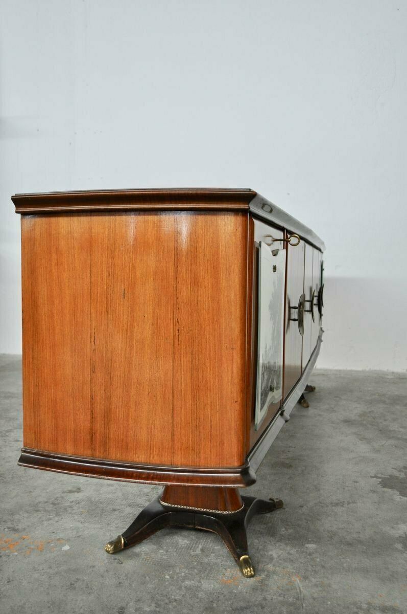 Credenza Superiore In Mogano, Pera, Ottone E Vetro Marmorato Laccato Posteriore Con Specchio Di F.Lli Rigamonti Desio, Milano photo buy