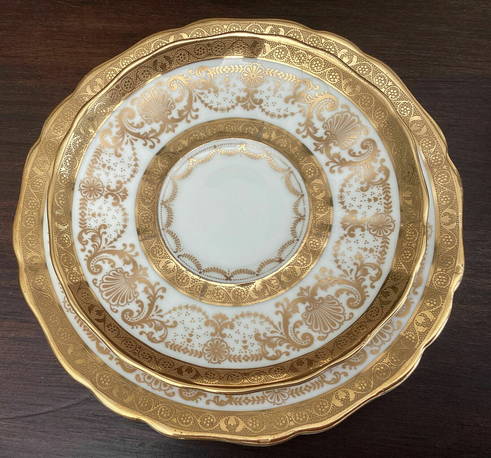 photo for sale Beautiful And Rare Antique Cauldon Embossed Gilt Cabinet Tea Trio