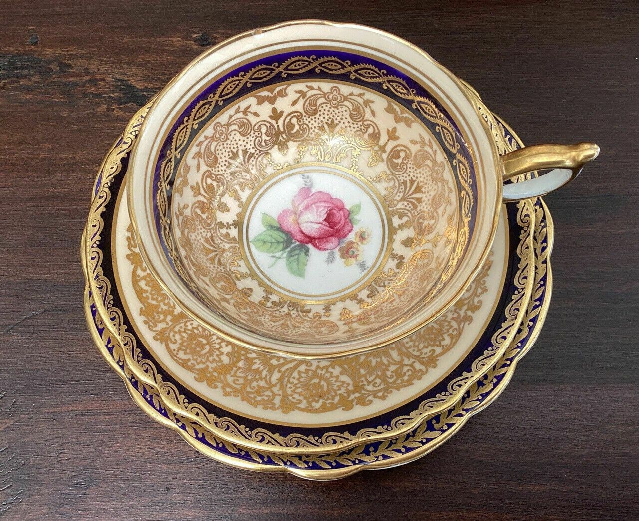 Paragon Antique Floating Rose Cabinet Tea Trio Cobalt And Gilt C 1945 photo furniture
