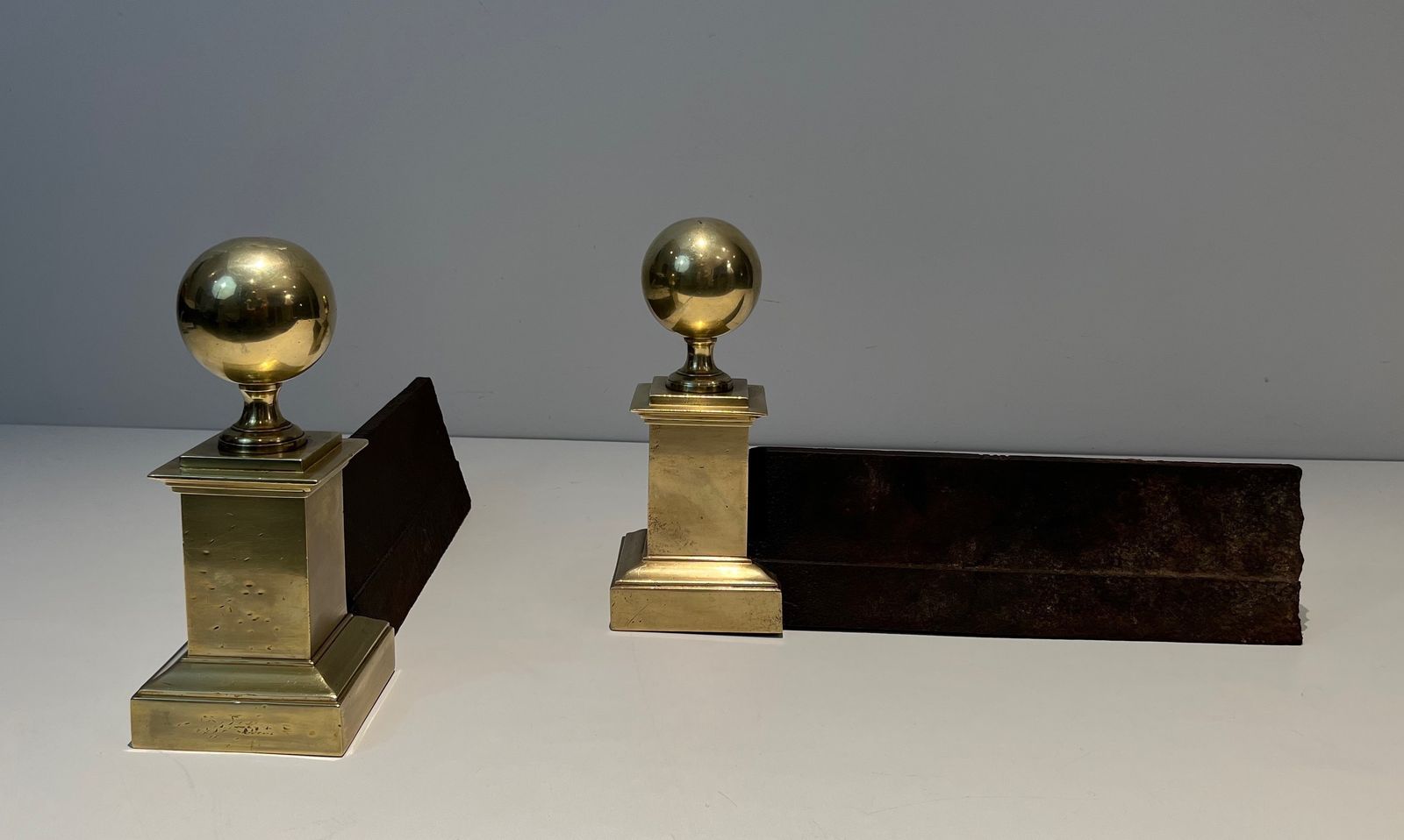 Important Pair Of Brass Andirons photo Home Fixtures