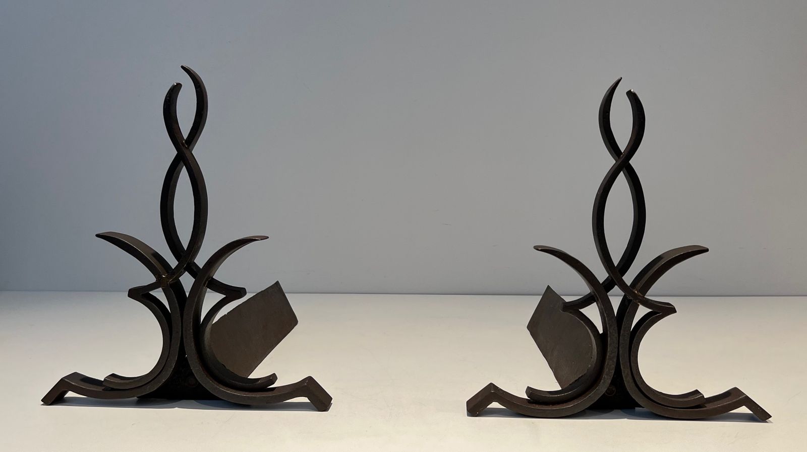 1450.0 Pair Of Wrought Iron Andirons By Raymond Subes photo