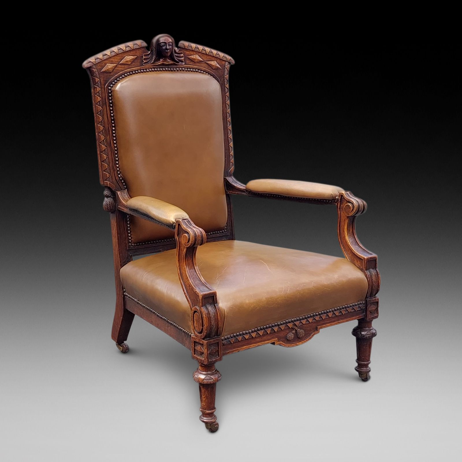 Late 19thc Scottish Oak Baronial Armchair