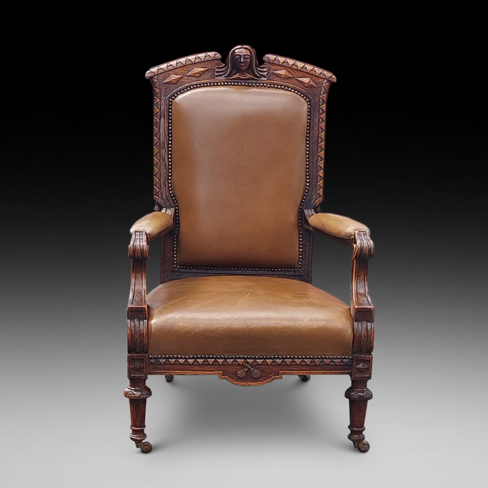 Late 19thc Scottish Oak Baronial Armchair photo buy