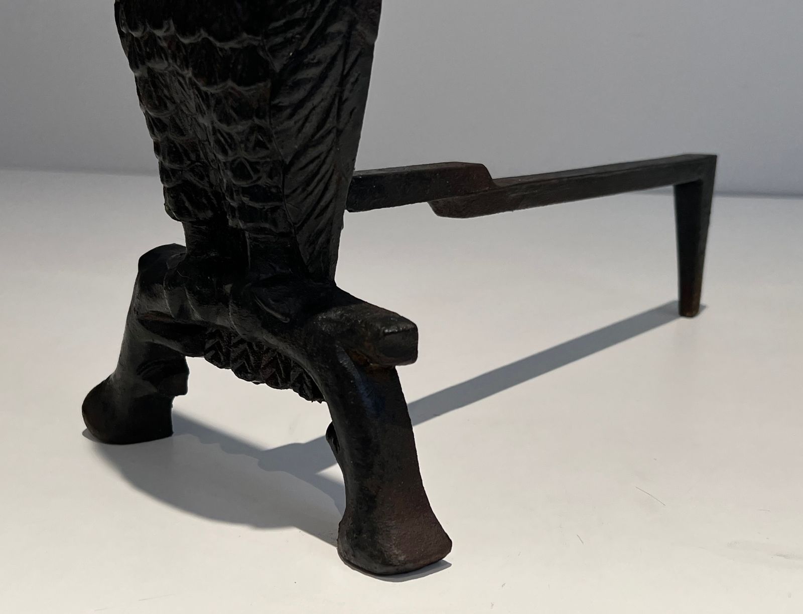 photo buy Pair Of Cast Iron And Wrought Iron Andirons Representing An Owl