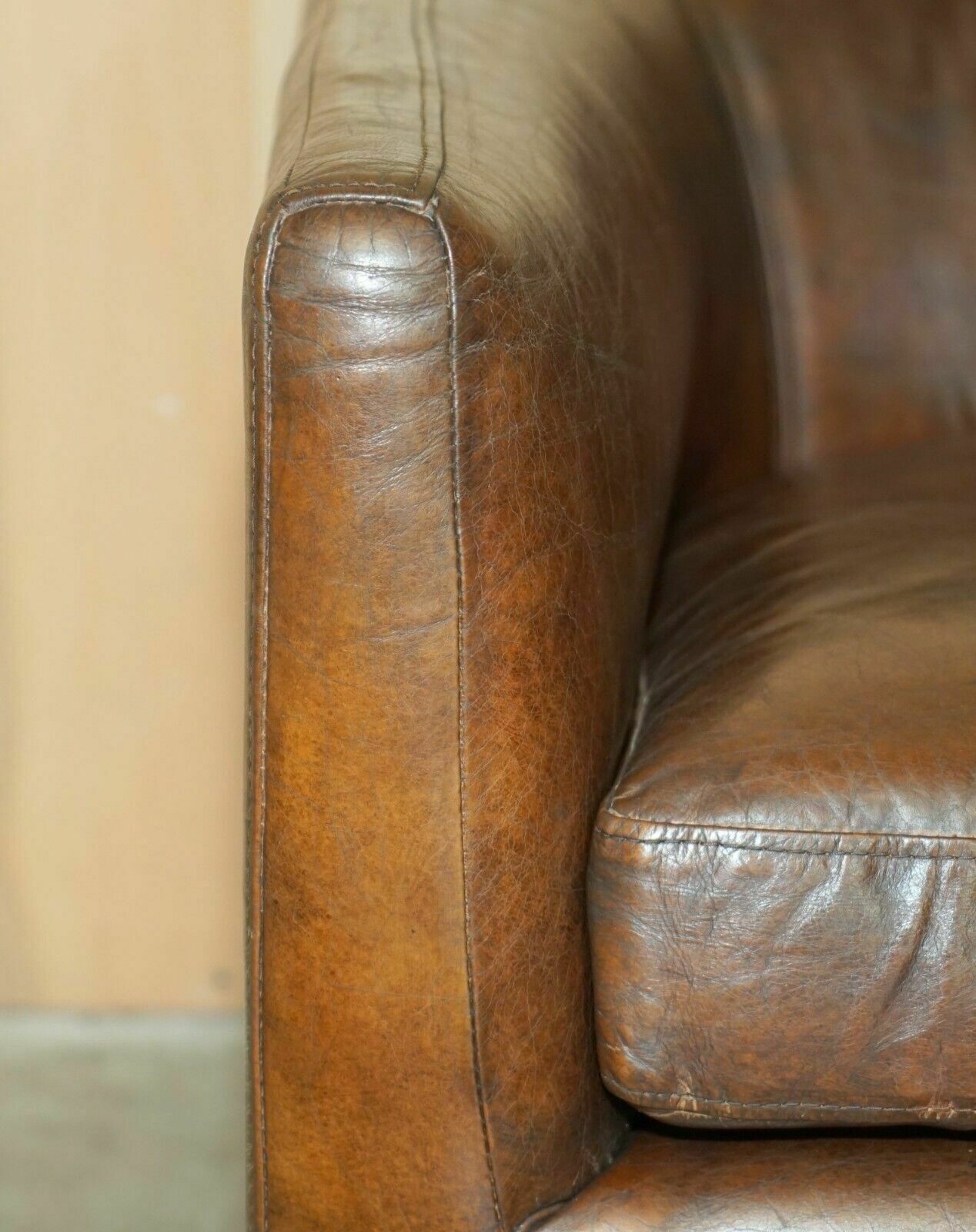 Timothy Oulton Vintage Aged Brown Heritage 134cm Wide Sofa Stunning Patina photo buy