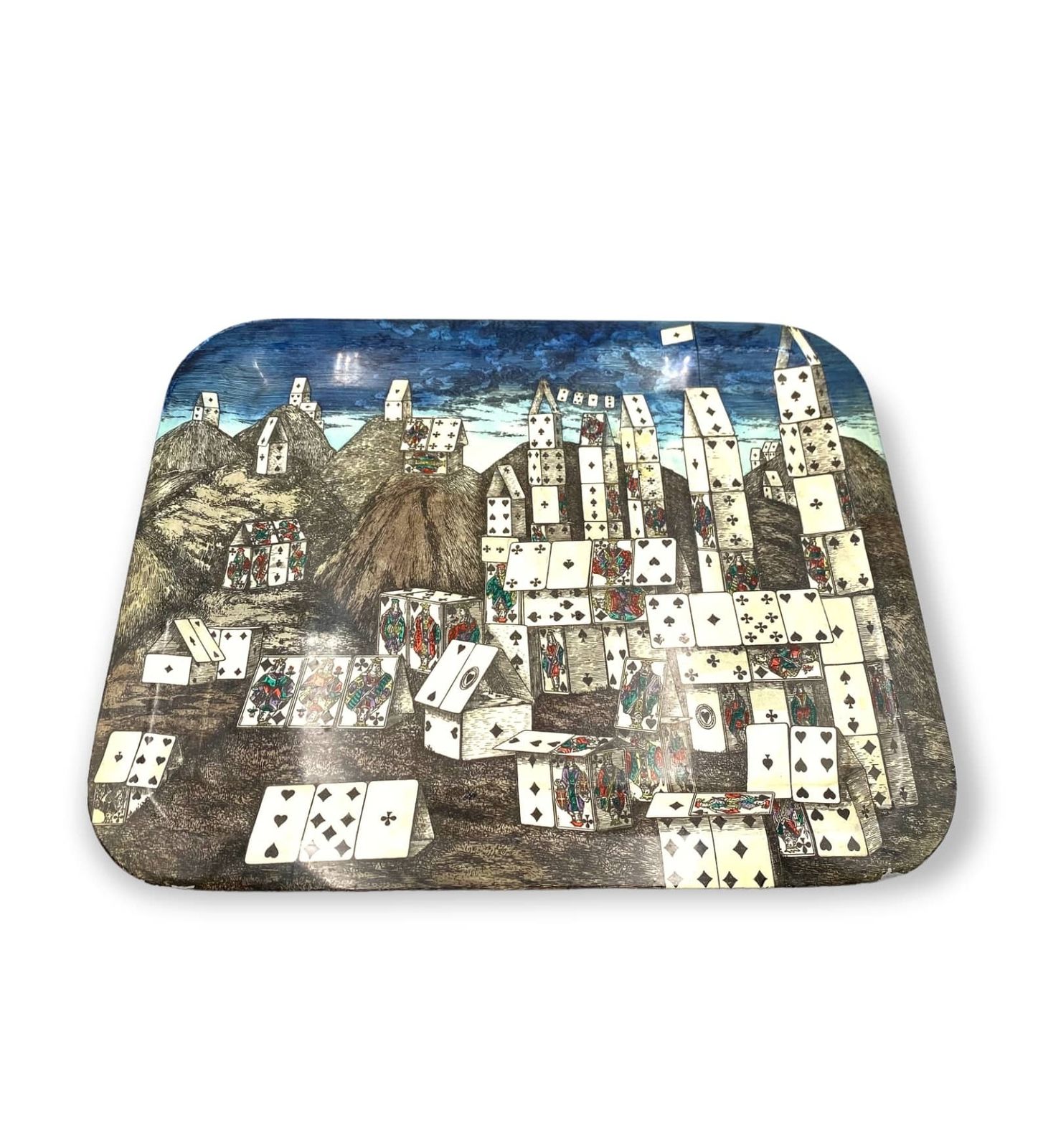 photo vintage Mid Century Folding Coffee Table "City Of Cards", Piero Fornasetti Italy 1950s