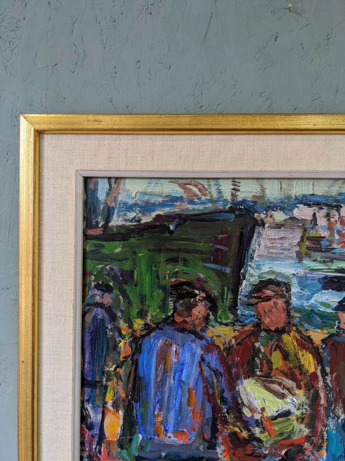 Vintage Mid Century Painting   Coastal Dock, Oil On Board photo Art