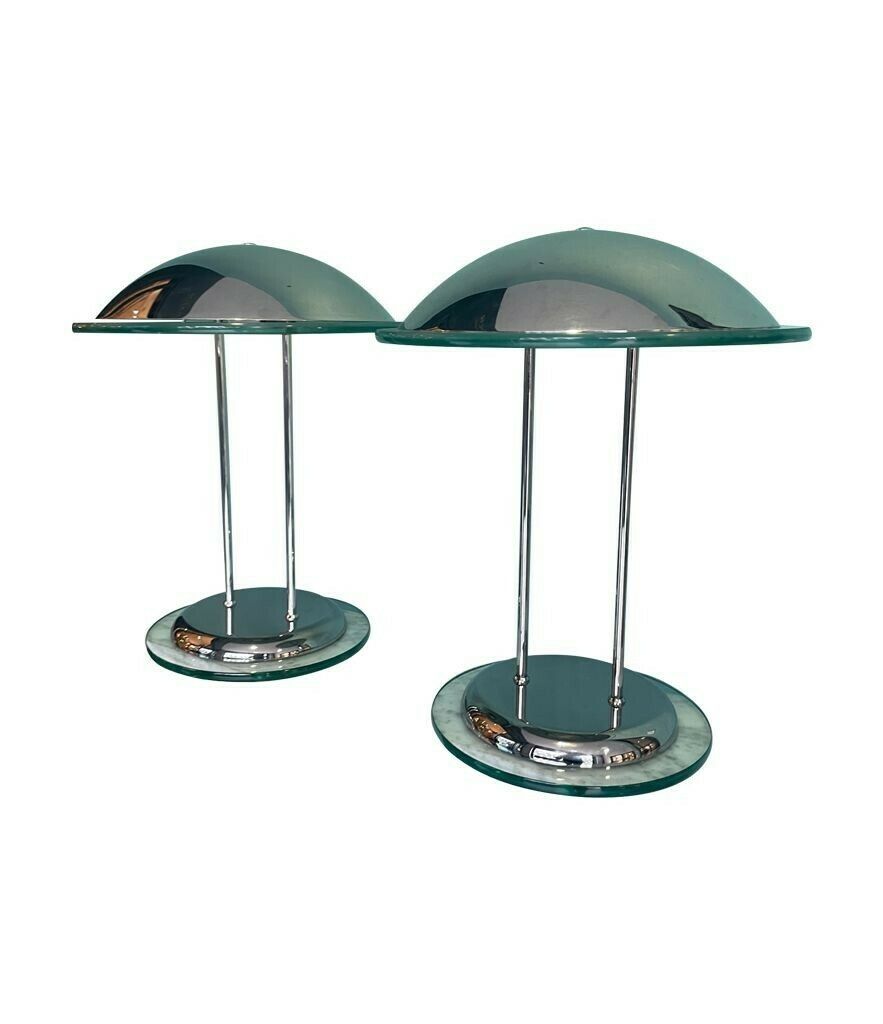 A Pair Of Art Deco Style Chrome And Glass Lamps By Herda photo furniture