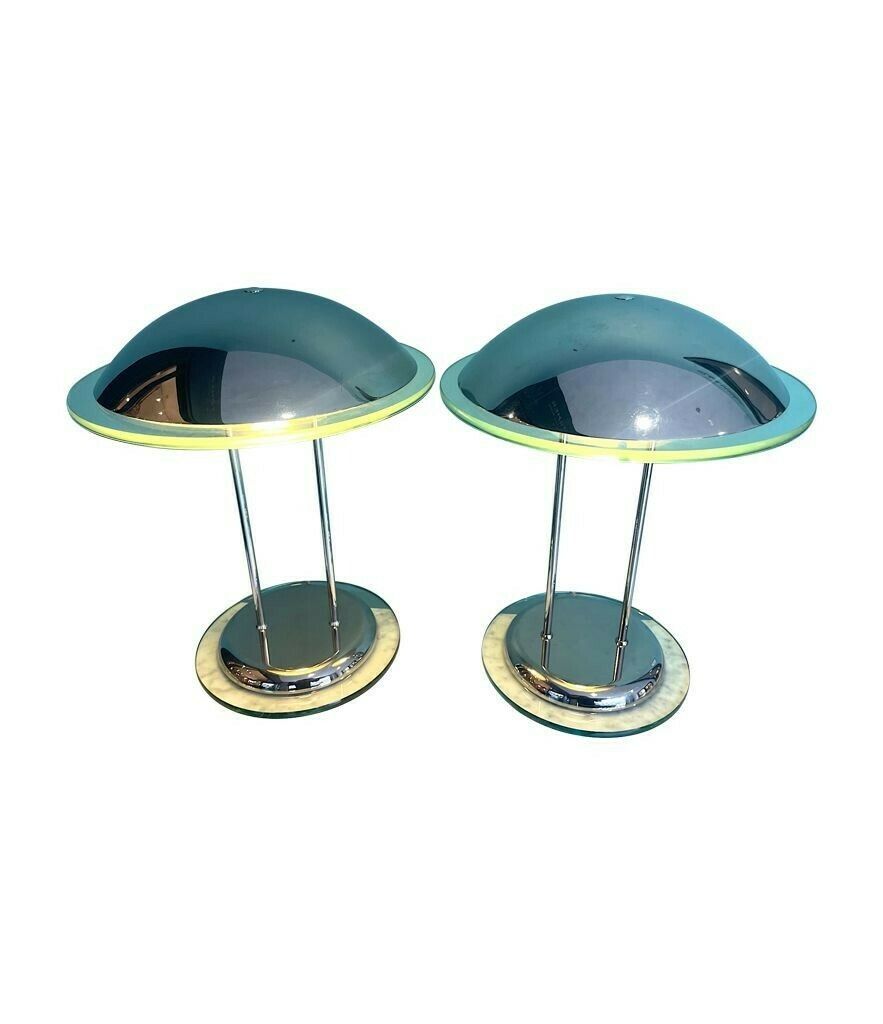 photo buy A Pair Of Art Deco Style Chrome And Glass Lamps By Herda