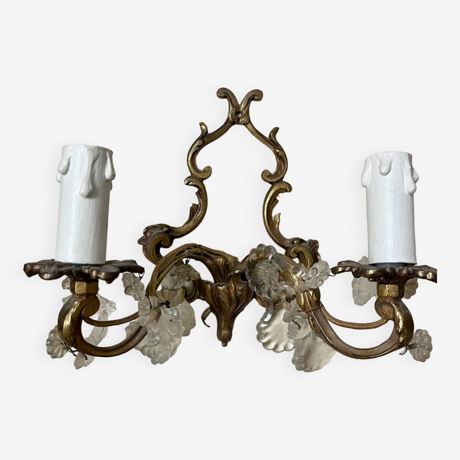 Wall Lamp Two Lights In Louis XV Style Bronze With Old Pendants