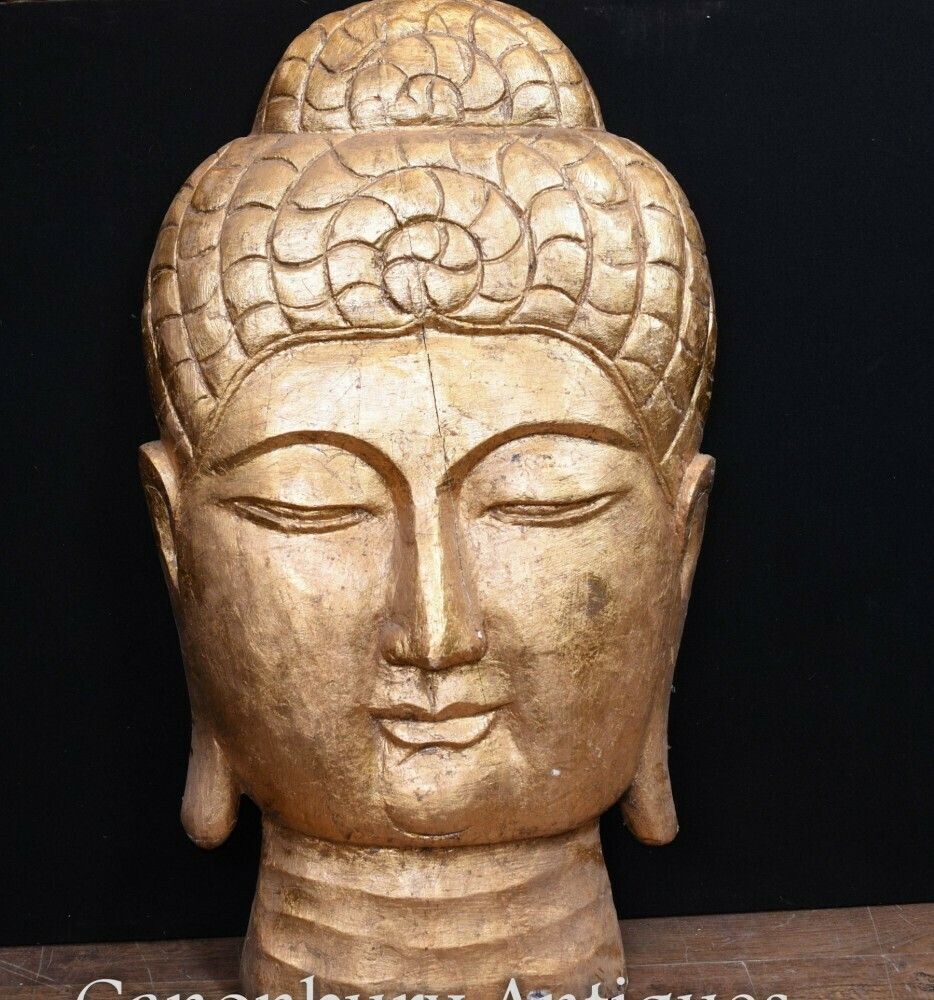 Carved Tibetan Buddha Bust   Hand Carved Buddhist Art Sculpture photo for sale