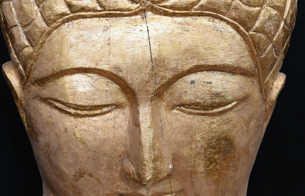 Carved Tibetan Buddha Bust   Hand Carved Buddhist Art Sculpture photo Art