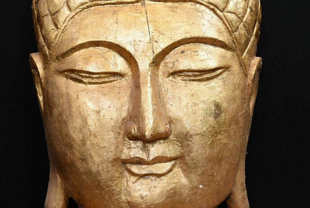 Carved Tibetan Buddha Bust   Hand Carved Buddhist Art Sculpture photo vinterior