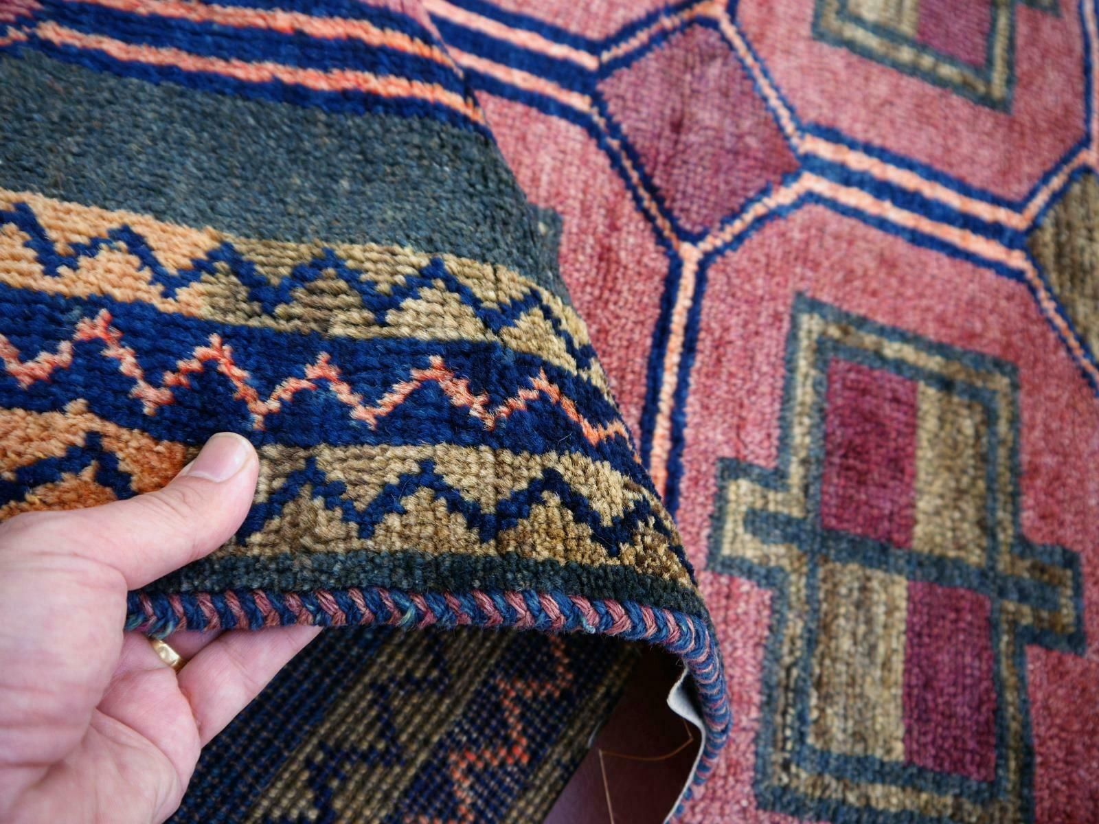 Vintage Rug Kurdish Turkish Hand Knotted Tribal Carpet Blue, Violet, Red, Green photo furniture