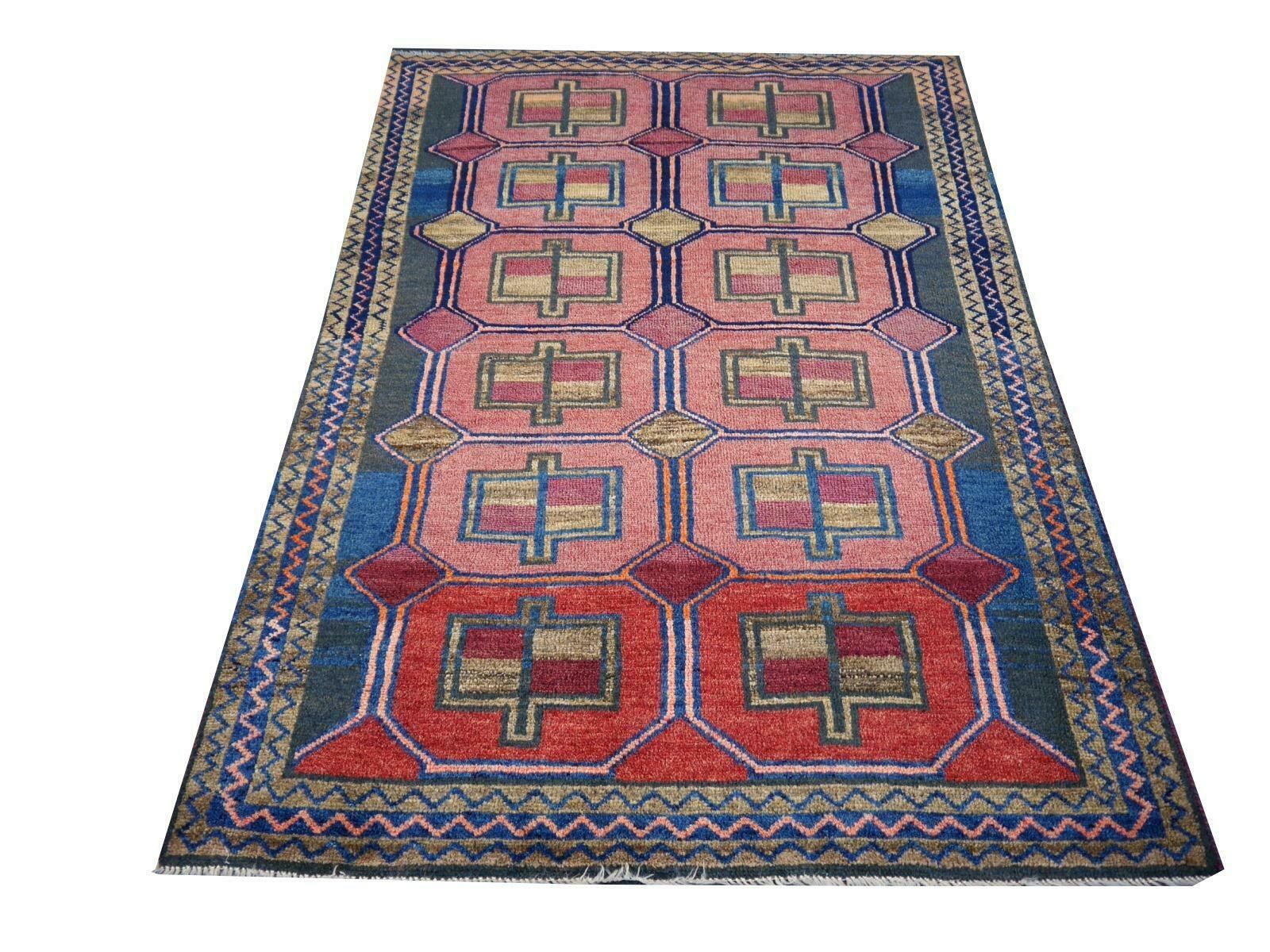 2108.0 Vintage Rug Kurdish Turkish Hand Knotted Tribal Carpet Blue, Violet, Red, Green photo