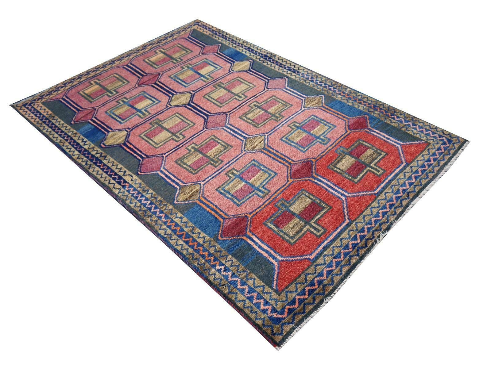 photo vinterior Vintage Rug Kurdish Turkish Hand Knotted Tribal Carpet Blue, Violet, Red, Green