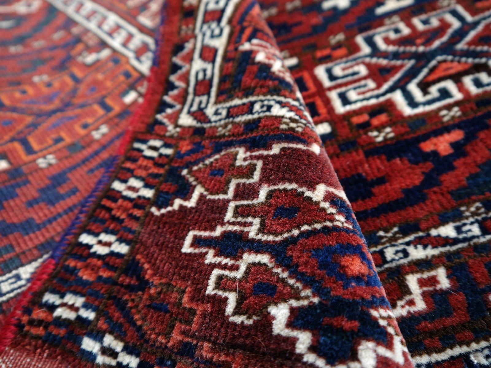 Yomud Tribeal Turkmen Turkoman Antique Rug With Ram Motive Hand Knotted Carpet photo vinterior