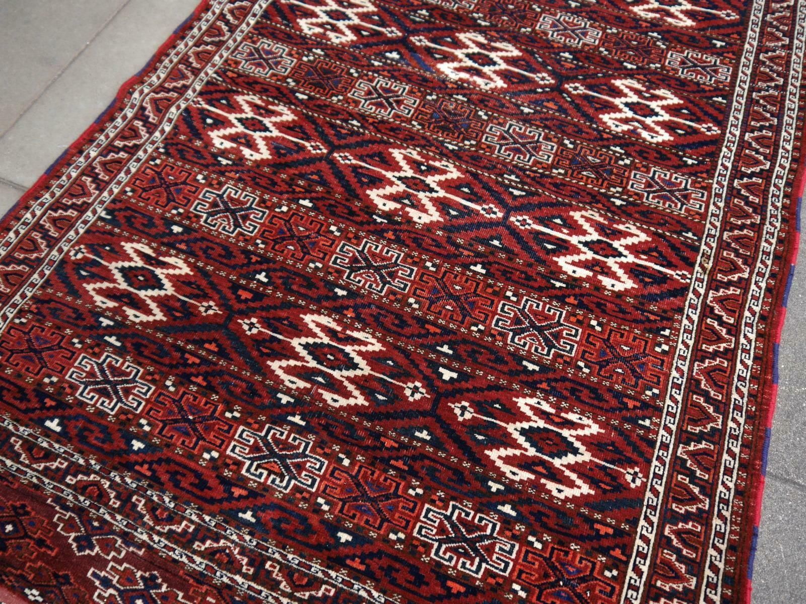 Textiles Yomud Tribeal Turkmen Turkoman Antique Rug With Ram Motive Hand Knotted Carpet photo