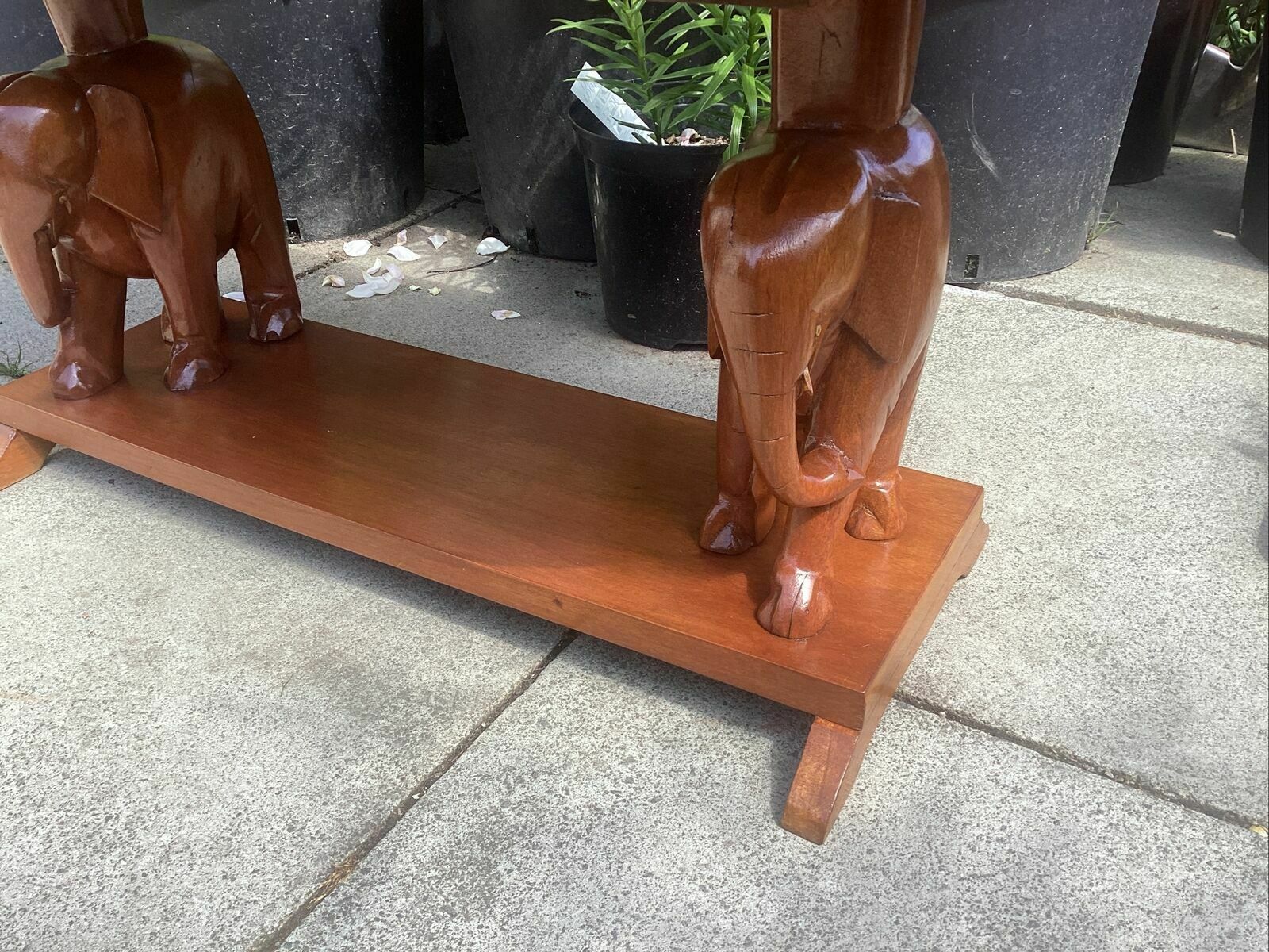 20th C. African Mahogany? Slab Table On Carved Elephant Supports Over Shelf. photo furniture