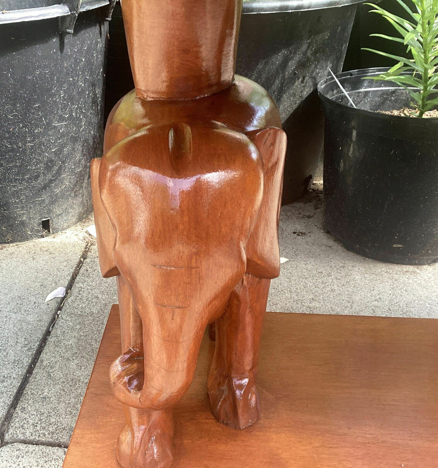 20th C. African Mahogany? Slab Table On Carved Elephant Supports Over Shelf. photo 450.0