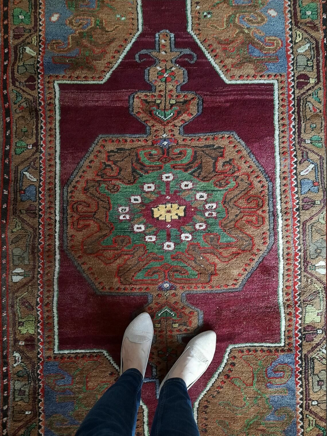 Antique Turkish Oushak Rug With Large Mredallion Design, Soft Wool Burgundy Green Anatolian Carpet, Handknotted Carpet photo 712.0