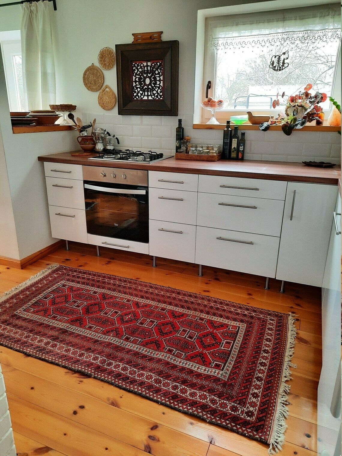 Vintage Afghan Baluch Runner Rug Red Nomadic Tribal Carpet / 014 photo for sale