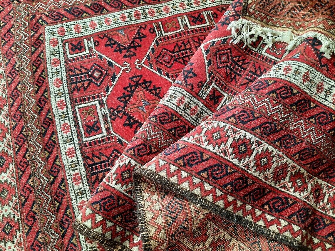 Vintage Afghan Baluch Runner Rug Red Nomadic Tribal Carpet / 014 photo buy